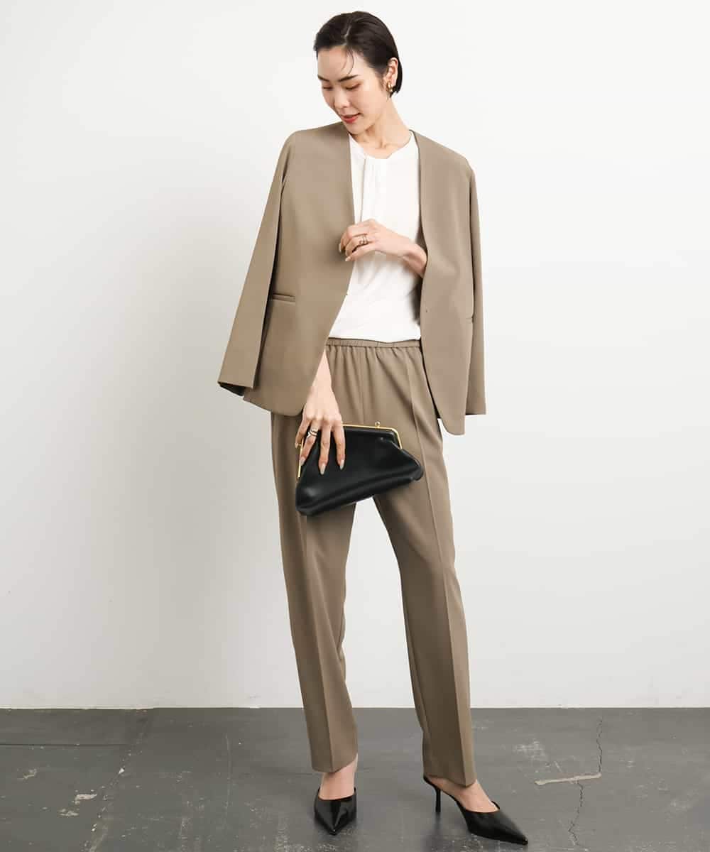 FMDGA12290 MICHEL KLEIN(ミッシェルクラン) [接触冷感]ノーカラージャケット(セットアップ対応) カーキ