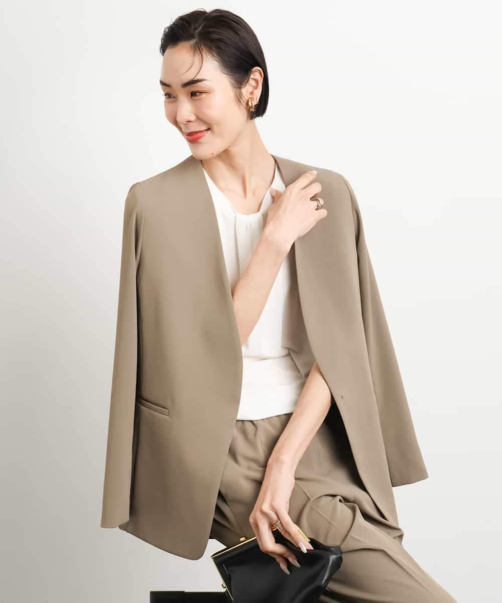 FMDGA12290 MICHEL KLEIN(ミッシェルクラン) [接触冷感]ノーカラージャケット(セットアップ対応) カーキ