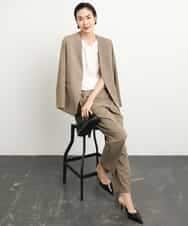 FMDGA12290 MICHEL KLEIN(ミッシェルクラン) [接触冷感]ノーカラージャケット(セットアップ対応) カーキ