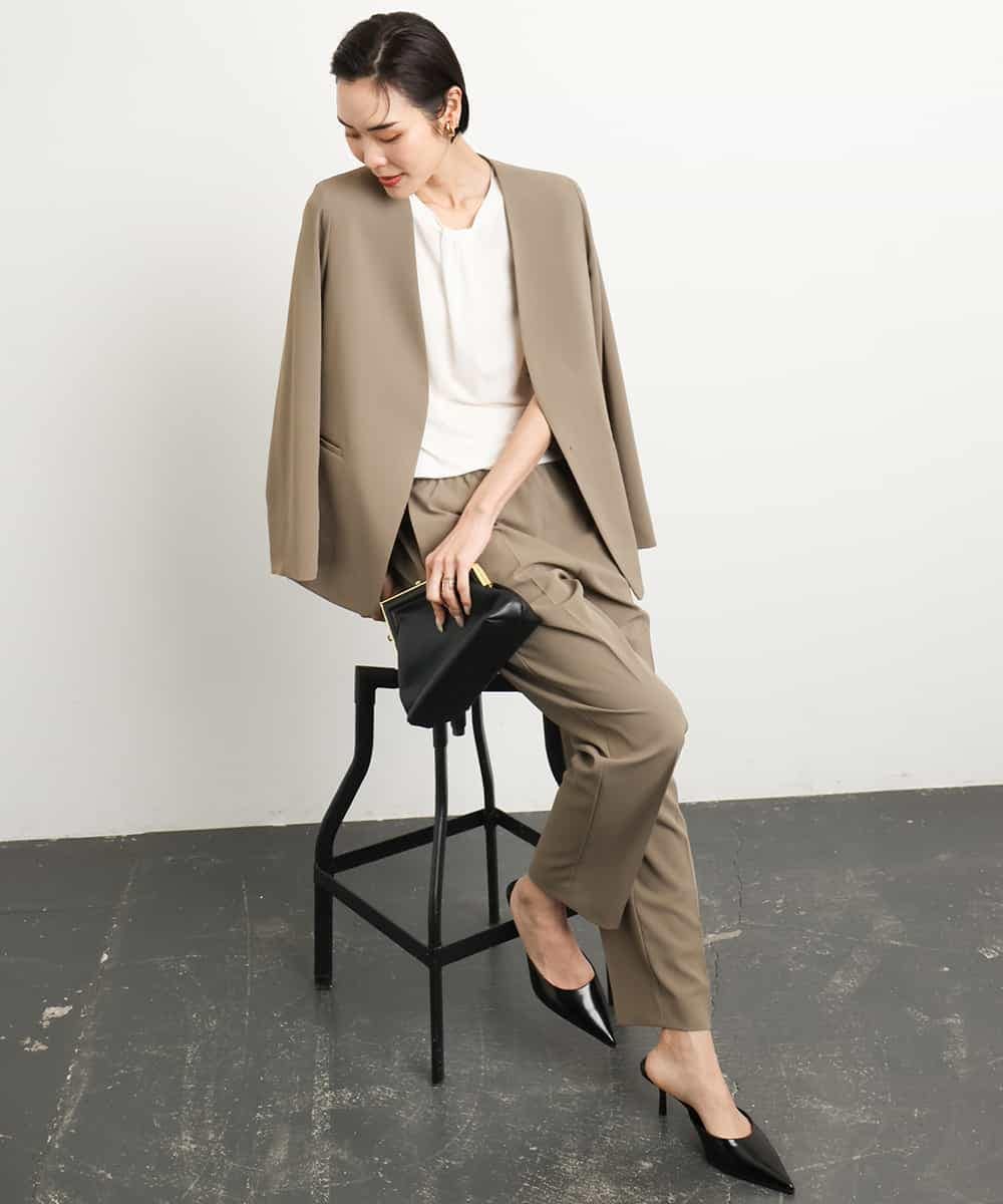 FMDGA12290 MICHEL KLEIN(ミッシェルクラン) [接触冷感]ノーカラージャケット(セットアップ対応) カーキ