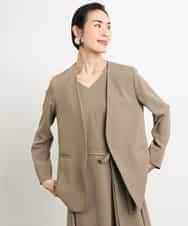 FMDGA12290 MICHEL KLEIN(ミッシェルクラン) [接触冷感]ノーカラージャケット(セットアップ対応) カーキ