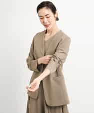 FMDGA12290 MICHEL KLEIN(ミッシェルクラン) [接触冷感]ノーカラージャケット(セットアップ対応) カーキ