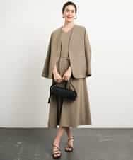 FMDGA12290 MICHEL KLEIN(ミッシェルクラン) [接触冷感]ノーカラージャケット(セットアップ対応) カーキ