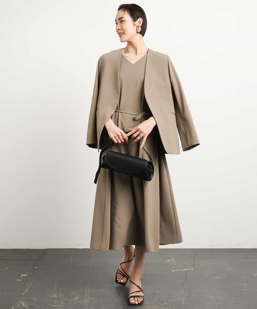 FMDGA12290 MICHEL KLEIN(ミッシェルクラン) [接触冷感]ノーカラージャケット(セットアップ対応) カーキ