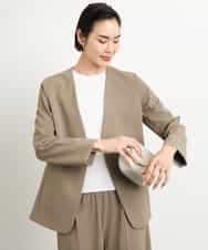 FMDGA12290 MICHEL KLEIN(ミッシェルクラン) [接触冷感]ノーカラージャケット(セットアップ対応) カーキ