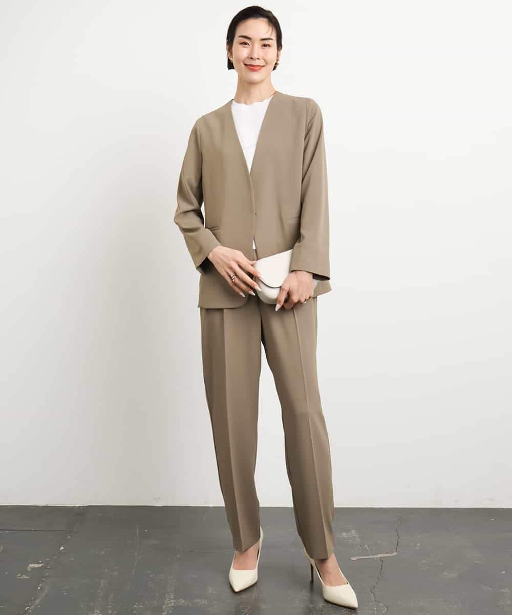 FMDGA12290 MICHEL KLEIN(ミッシェルクラン) [接触冷感]ノーカラージャケット(セットアップ対応) カーキ