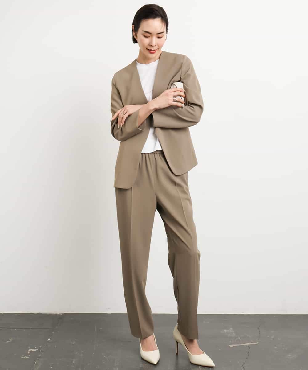 FMDGA12290 MICHEL KLEIN(ミッシェルクラン) [接触冷感]ノーカラージャケット(セットアップ対応) カーキ