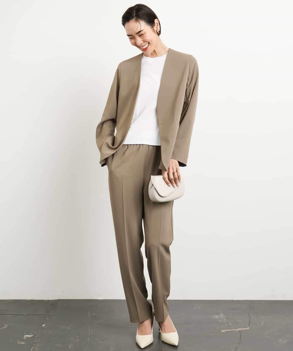 FMDGA12290 MICHEL KLEIN(ミッシェルクラン) [接触冷感]ノーカラージャケット(セットアップ対応) カーキ