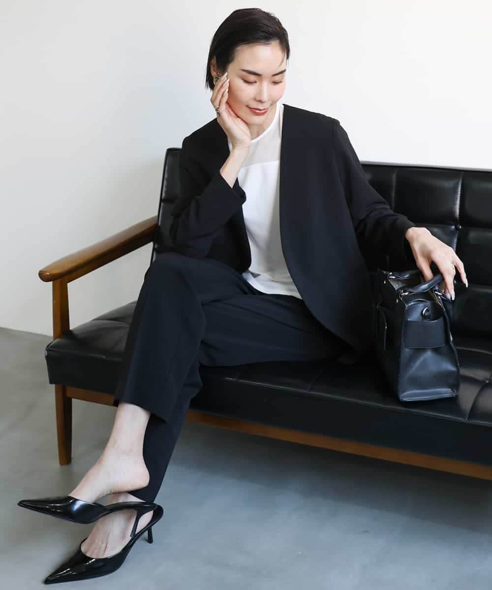 FMDGA12290 MICHEL KLEIN(ミッシェルクラン) [接触冷感]ノーカラージャケット(セットアップ対応) カーキ