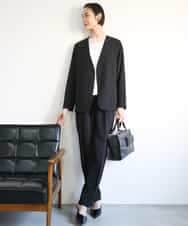 FMDGA12290 MICHEL KLEIN(ミッシェルクラン) [接触冷感]ノーカラージャケット(セットアップ対応) カーキ