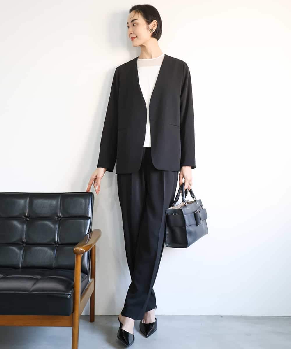 FMDGA12290 MICHEL KLEIN(ミッシェルクラン) [接触冷感]ノーカラージャケット(セットアップ対応) カーキ