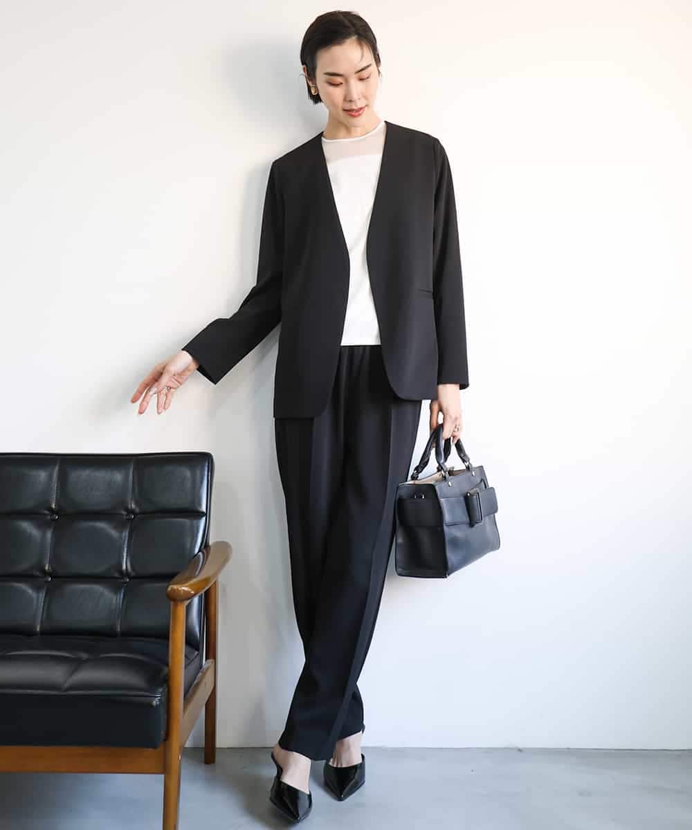 FMDGA12290 MICHEL KLEIN(ミッシェルクラン) [接触冷感]ノーカラージャケット(セットアップ対応) カーキ
