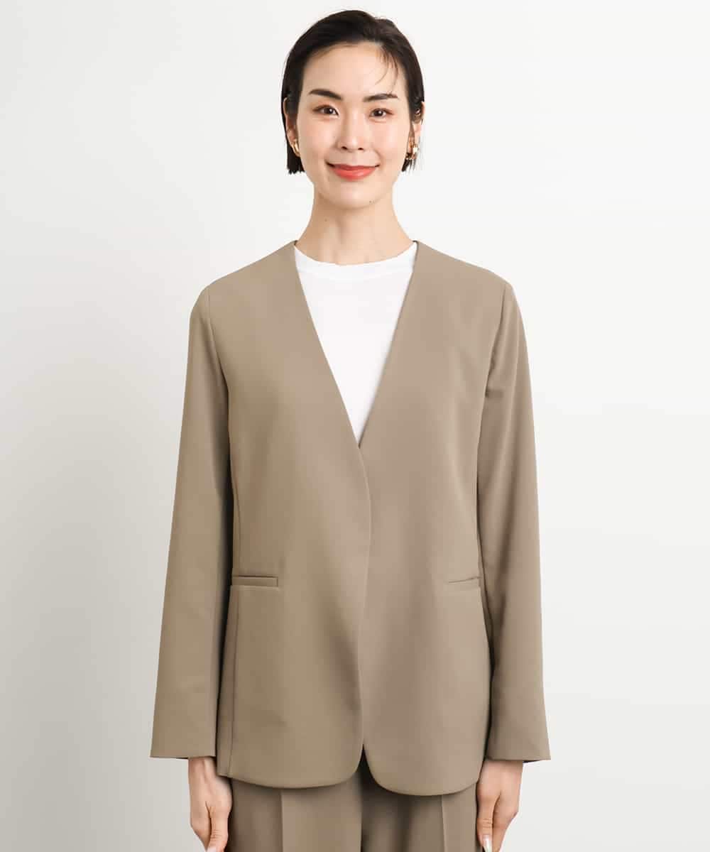 FMDGA12290 MICHEL KLEIN(ミッシェルクラン) [接触冷感]ノーカラージャケット(セットアップ対応) カーキ