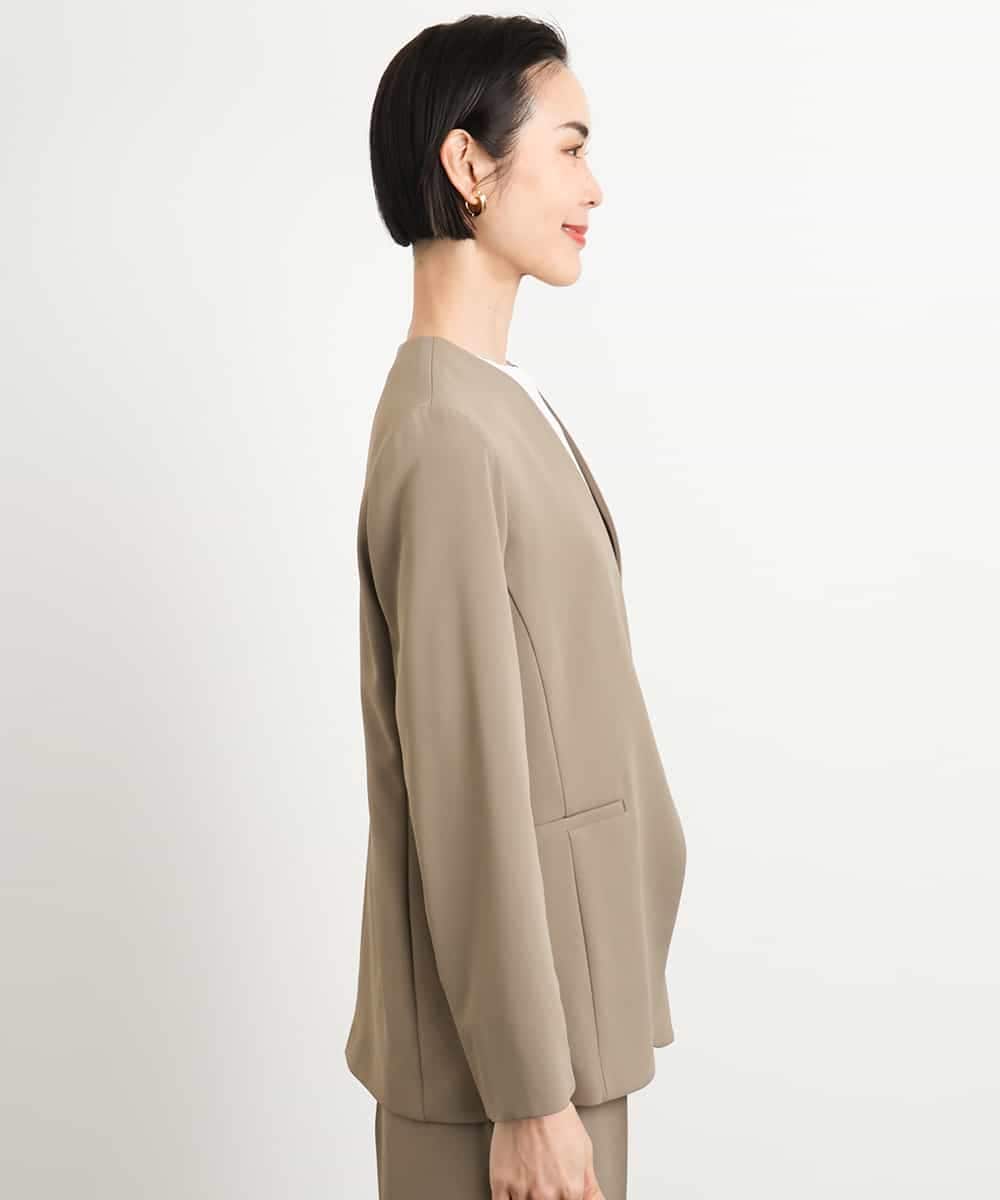FMDGA12290 MICHEL KLEIN(ミッシェルクラン) [接触冷感]ノーカラージャケット(セットアップ対応) カーキ