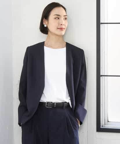 FMDGD05420 MICHEL KLEIN [セットアップ対応]ツイードライク ノーカラージャケット