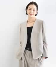 FMDGD05420 MICHEL KLEIN(ミッシェルクラン) [セットアップ対応]ツイードライク　ノーカラージャケット ベージュ