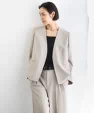 FMDGD05420 MICHEL KLEIN(ミッシェルクラン) [セットアップ対応]ツイードライク　ノーカラージャケット ベージュ