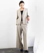 FMDGD05420 MICHEL KLEIN(ミッシェルクラン) [セットアップ対応]ツイードライク　ノーカラージャケット ベージュ