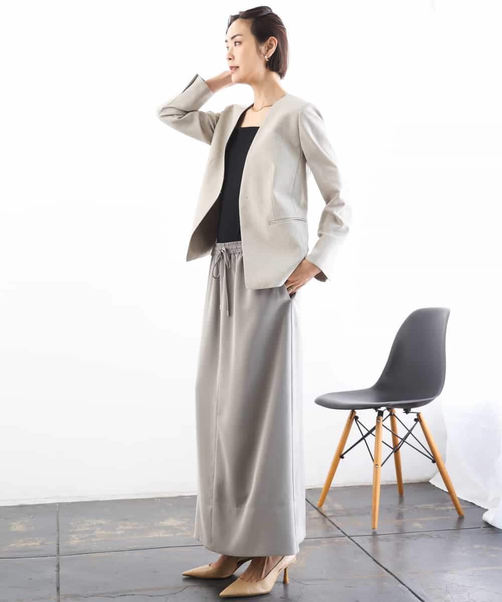 FMDGD05420 MICHEL KLEIN(ミッシェルクラン) [セットアップ対応]ツイードライク　ノーカラージャケット ベージュ