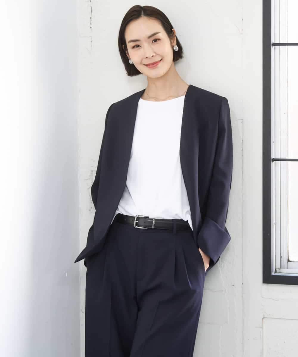 FMDGD05420 MICHEL KLEIN(ミッシェルクラン) [セットアップ対応]ツイードライク　ノーカラージャケット ベージュ