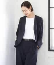 FMDGD05420 MICHEL KLEIN(ミッシェルクラン) [セットアップ対応]ツイードライク　ノーカラージャケット ベージュ