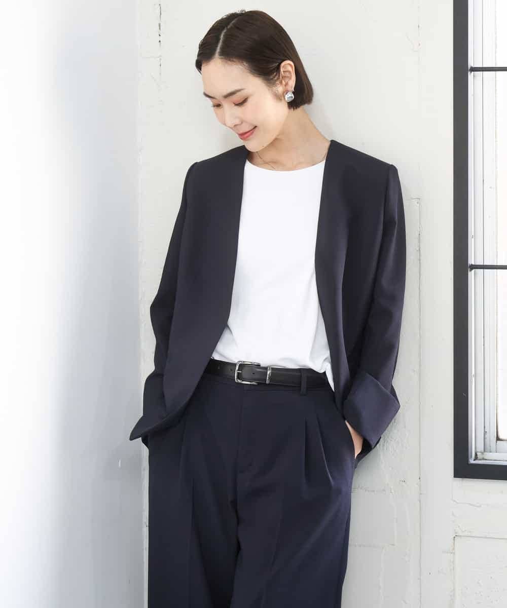 FMDGD05420 MICHEL KLEIN(ミッシェルクラン) [セットアップ対応]ツイードライク　ノーカラージャケット ベージュ