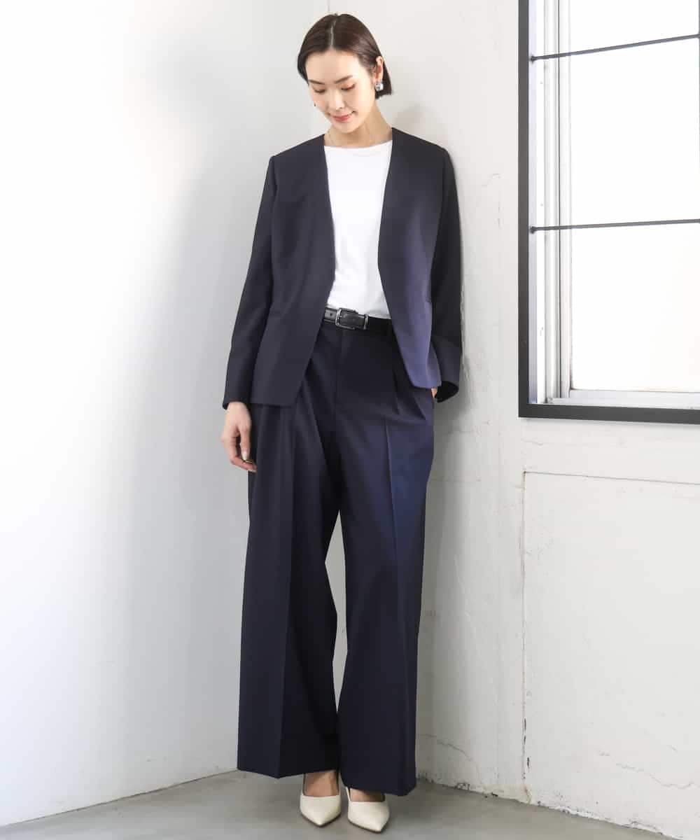 FMDGD05420 MICHEL KLEIN(ミッシェルクラン) [セットアップ対応]ツイードライク　ノーカラージャケット ベージュ