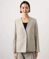 FMDGD05420 MICHEL KLEIN(ミッシェルクラン) [セットアップ対応]ツイードライク　ノーカラージャケット ベージュ