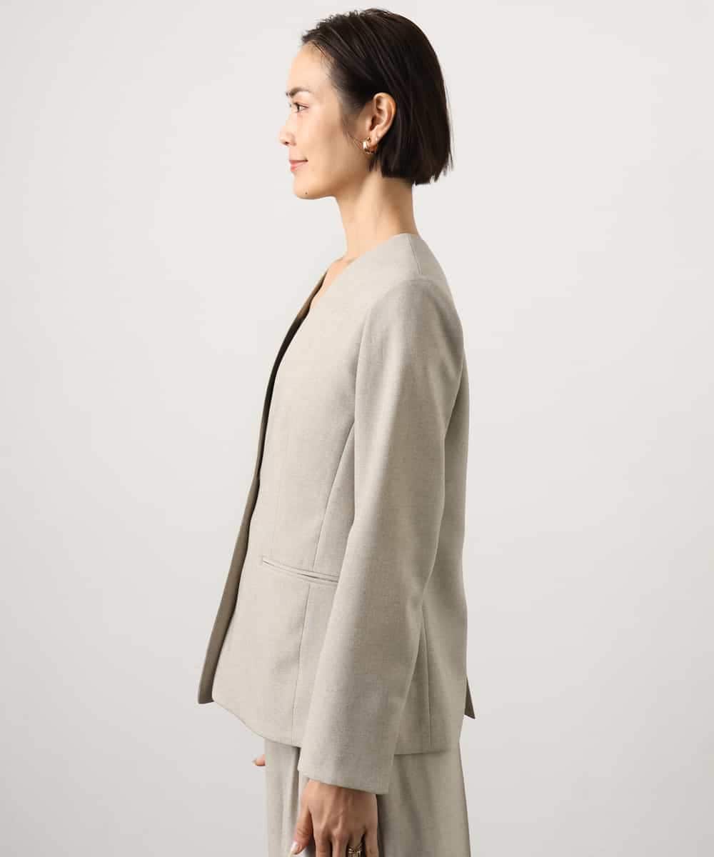 FMDGD05420 MICHEL KLEIN(ミッシェルクラン) [セットアップ対応]ツイードライク　ノーカラージャケット ベージュ