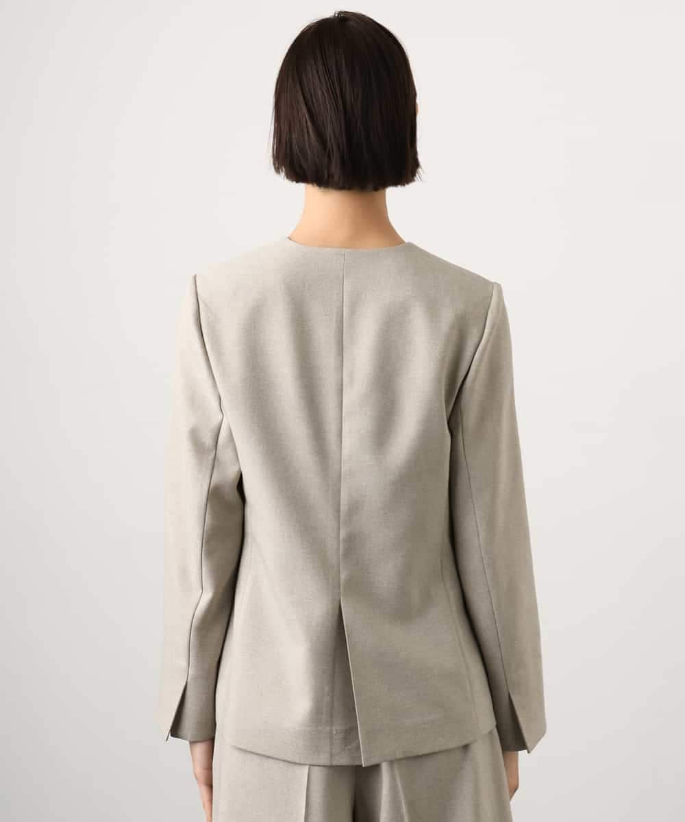 FMDGD05420 MICHEL KLEIN(ミッシェルクラン) [セットアップ対応]ツイードライク　ノーカラージャケット ベージュ