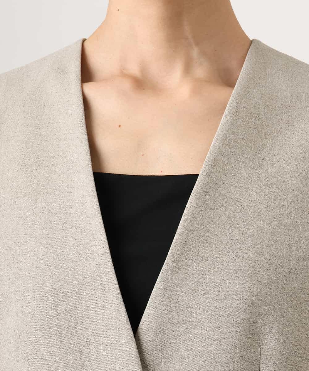 FMDGD05420 MICHEL KLEIN(ミッシェルクラン) [セットアップ対応]ツイードライク　ノーカラージャケット ベージュ