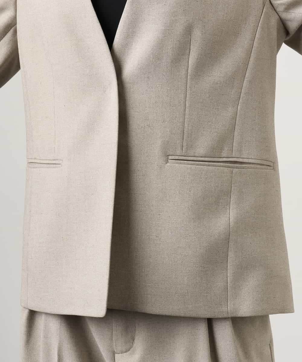 FMDGD05420 MICHEL KLEIN(ミッシェルクラン) [セットアップ対応]ツイードライク　ノーカラージャケット ベージュ