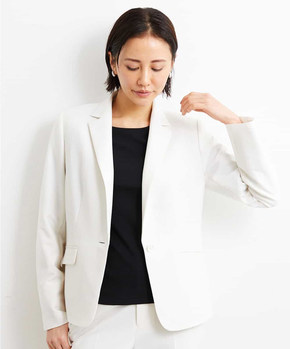 FMDGS42360 MICHEL KLEIN(ミッシェルクラン) [PLUS JACKET]バランサーキュラー(R)テーラードジャケット（背抜き/セットアップ対応） ホワイト(80)