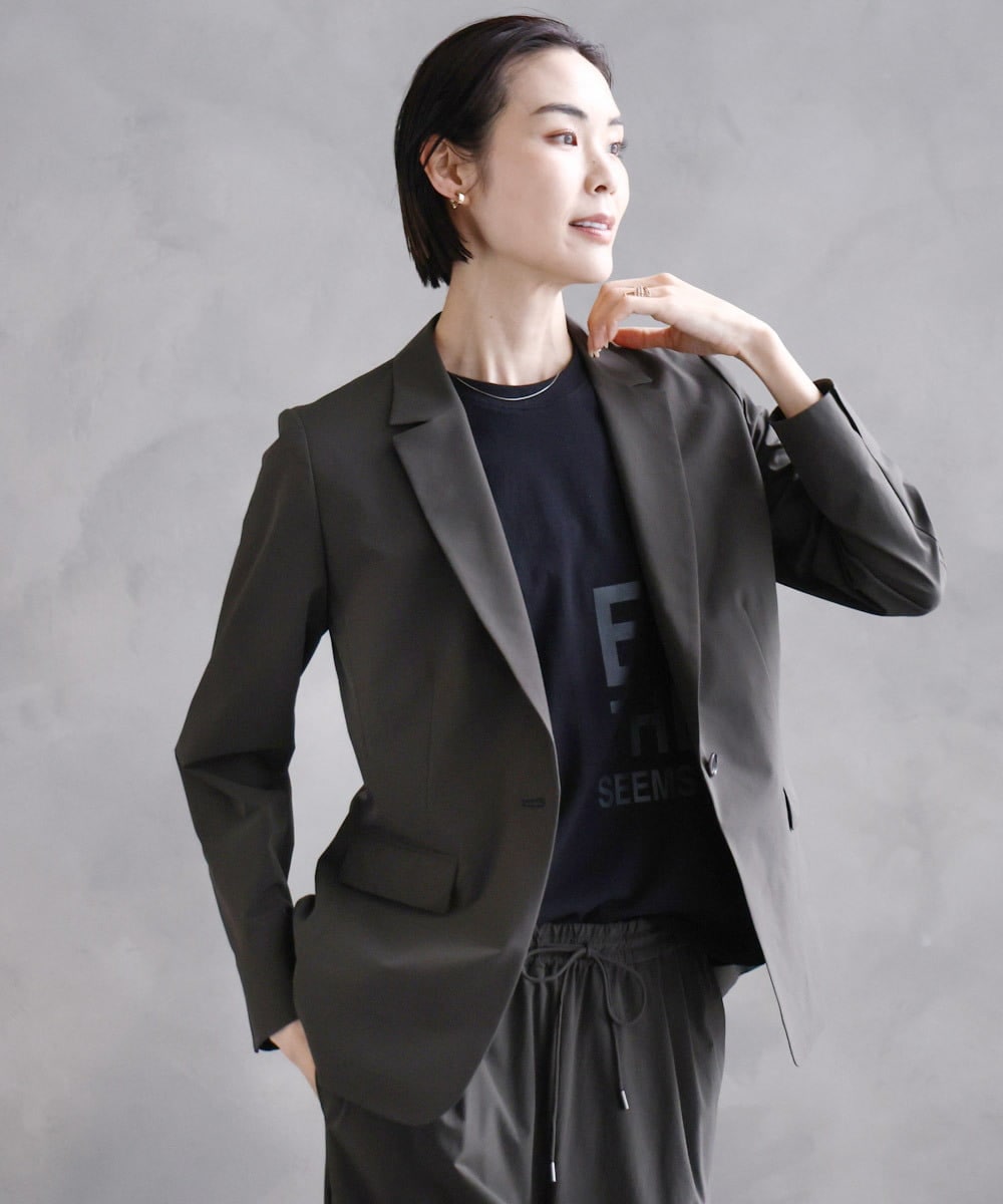 FMDHA16350 MICHEL KLEIN(ミッシェルクラン) [機能性素材]ストレッチテーラードジャケット(セットアップ対応/裏地なし) ダークグレー