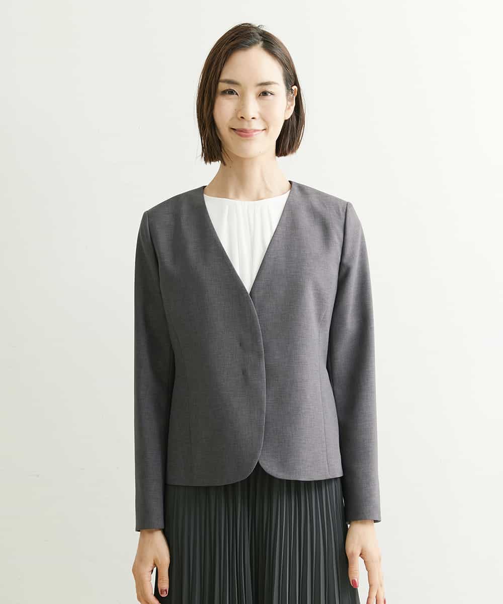 FMDHP03330 MICHEL KLEIN(ミッシェルクラン) ノーカラージャケット（セットアップ対応） ダークグレー(93)