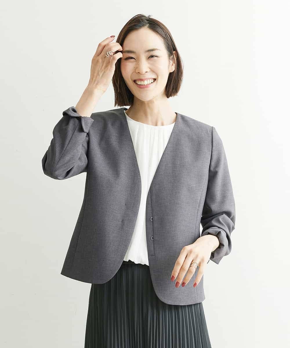 FMDHP03330 MICHEL KLEIN(ミッシェルクラン) ノーカラージャケット（セットアップ対応） ダークグレー(93)
