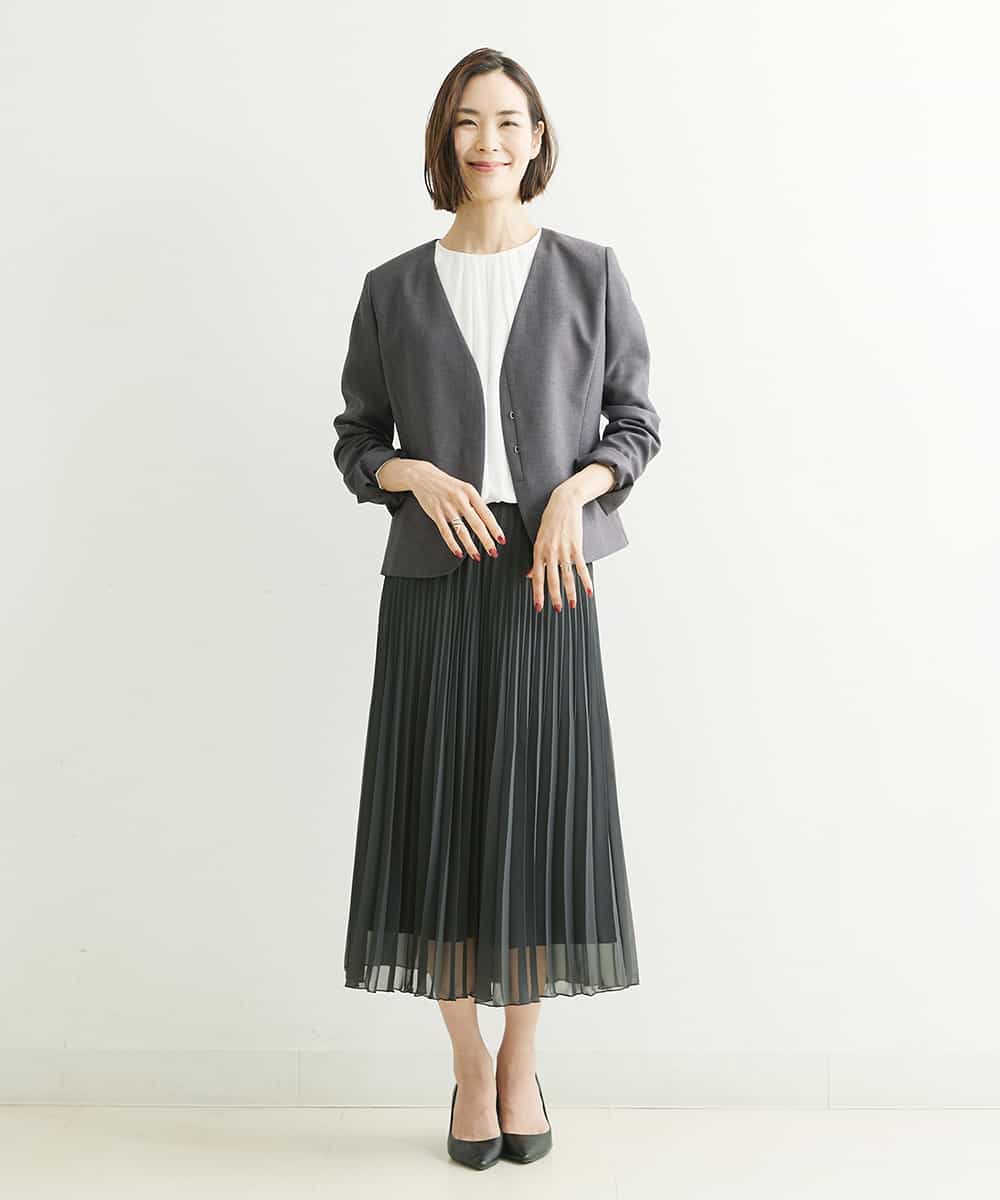 FMDHP03330 MICHEL KLEIN(ミッシェルクラン) ノーカラージャケット（セットアップ対応） ダークグレー(93)