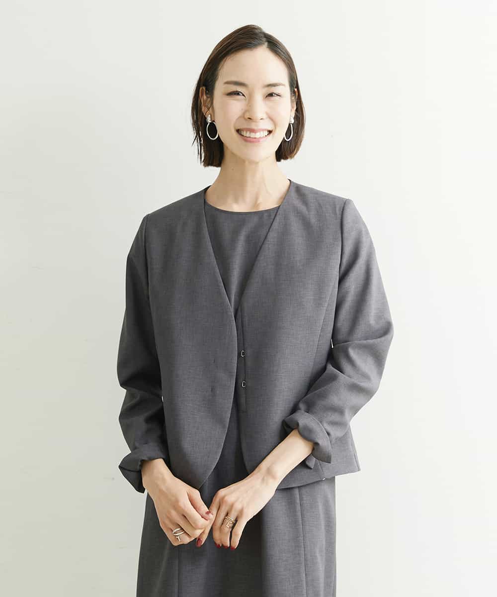 FMDHP03330 MICHEL KLEIN(ミッシェルクラン) ノーカラージャケット（セットアップ対応） ダークグレー(93)