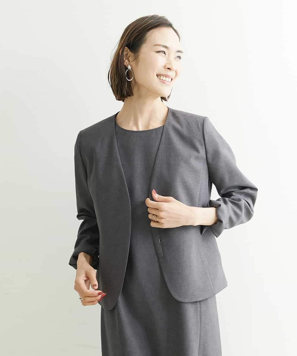 FMDHP03330 MICHEL KLEIN(ミッシェルクラン) ノーカラージャケット（セットアップ対応） ダークグレー(93)