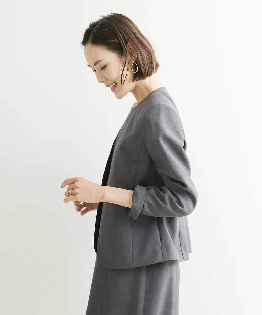 FMDHP03330 MICHEL KLEIN(ミッシェルクラン) ノーカラージャケット（セットアップ対応） ダークグレー(93)