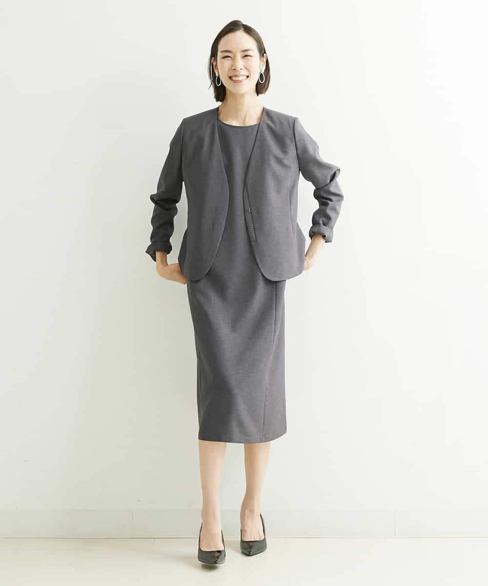 FMDHP03330 MICHEL KLEIN(ミッシェルクラン) ノーカラージャケット（セットアップ対応） ダークグレー(93)