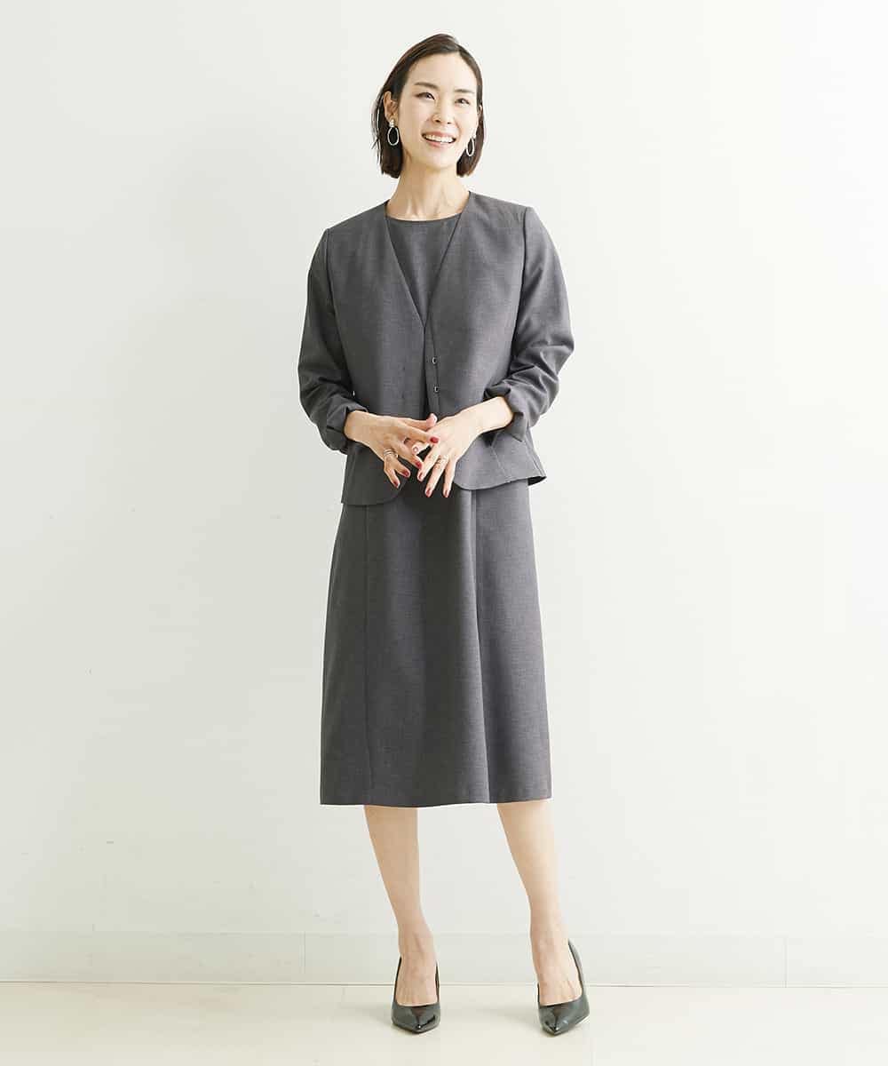 FMDHP03330 MICHEL KLEIN(ミッシェルクラン) ノーカラージャケット（セットアップ対応） ダークグレー(93)