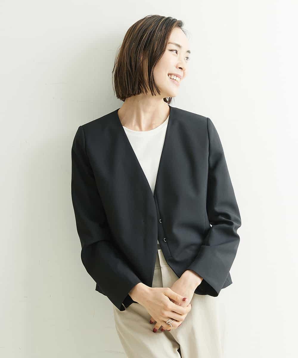 FMDHP03330 MICHEL KLEIN(ミッシェルクラン) ノーカラージャケット（セットアップ対応） ダークグレー(93)