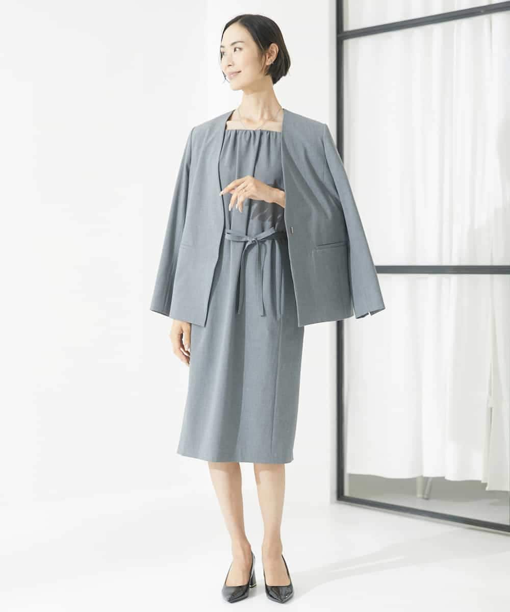FMEAA11360 MICHEL KLEIN(ミッシェルクラン) ストレッチスクエアネックワンピース(セットアップ対応) ネイビー(57)