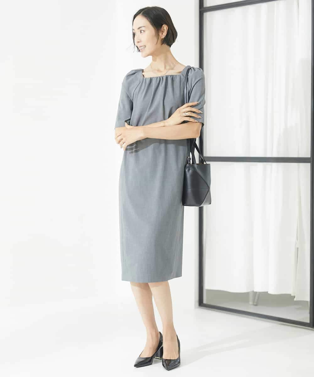 FMEAA11360 MICHEL KLEIN(ミッシェルクラン) ストレッチスクエアネックワンピース(セットアップ対応) ネイビー(57)