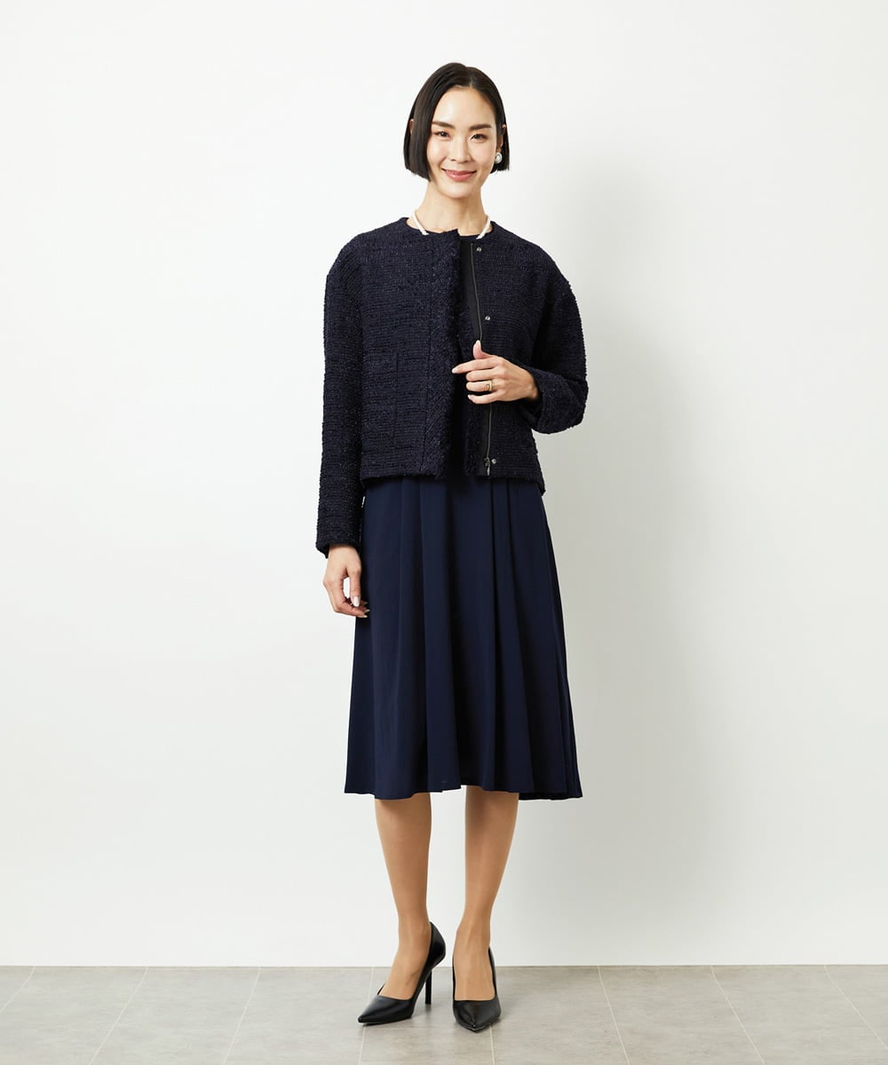 FMEAD06360 MICHEL KLEIN(ミッシェルクラン) ノーカラープリーツワンピース ネイビー