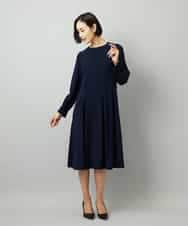 FMEAD06360 MICHEL KLEIN(ミッシェルクラン) ノーカラープリーツワンピース ネイビー