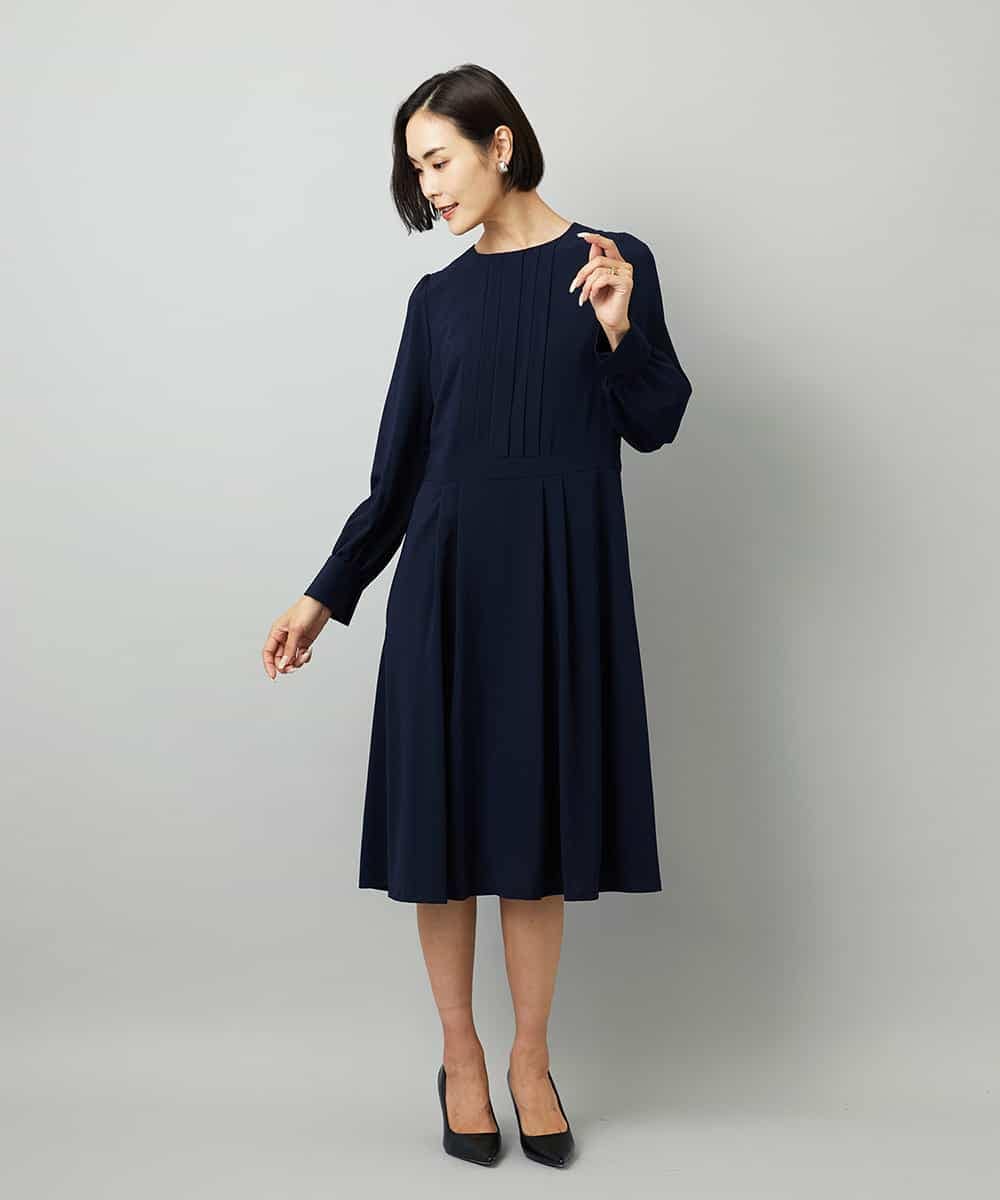FMEAD06360 MICHEL KLEIN(ミッシェルクラン) ノーカラープリーツワンピース ネイビー