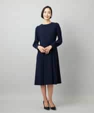 FMEAD06360 MICHEL KLEIN(ミッシェルクラン) ノーカラープリーツワンピース ネイビー