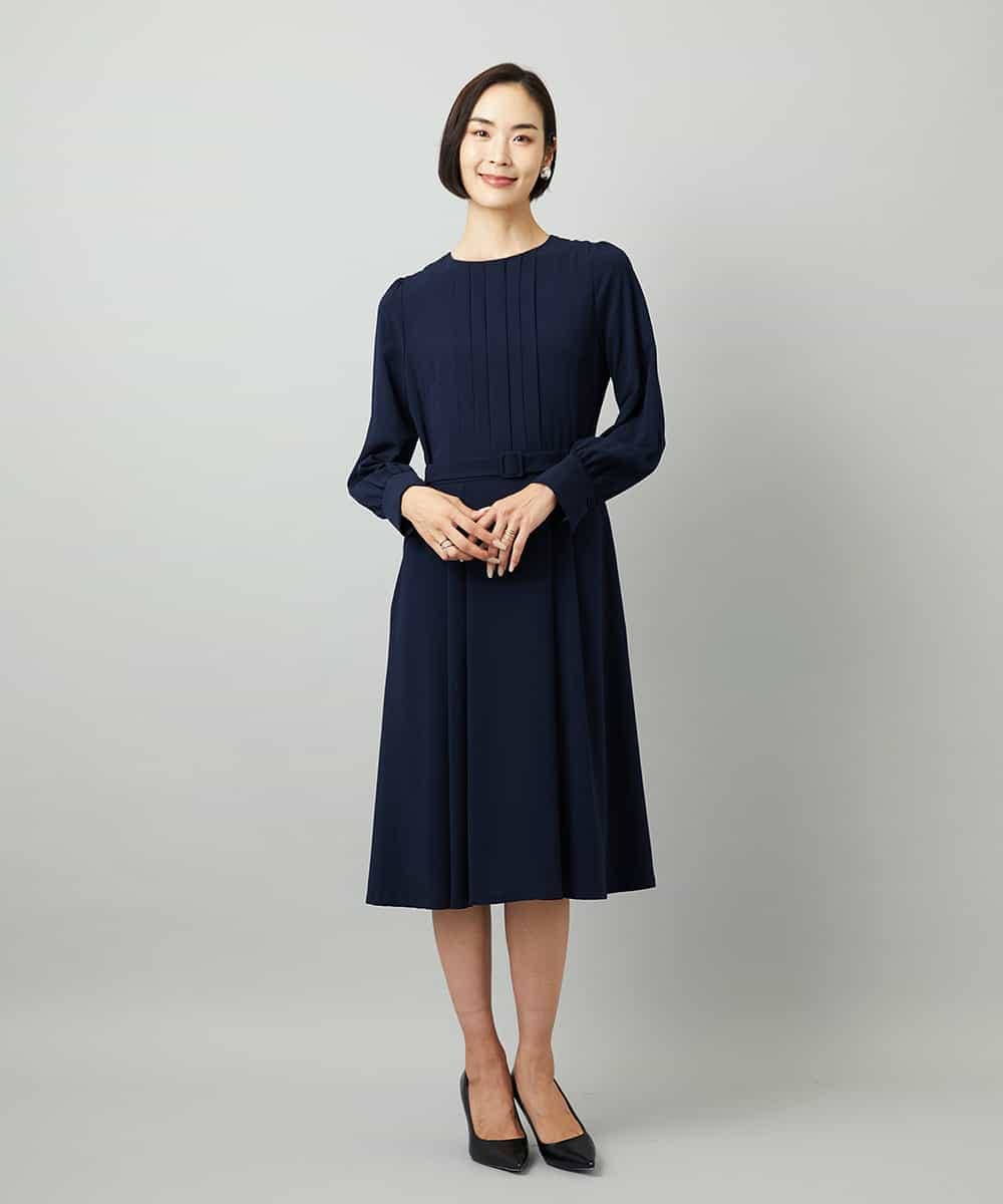 FMEAD06360 MICHEL KLEIN(ミッシェルクラン) ノーカラープリーツワンピース ネイビー